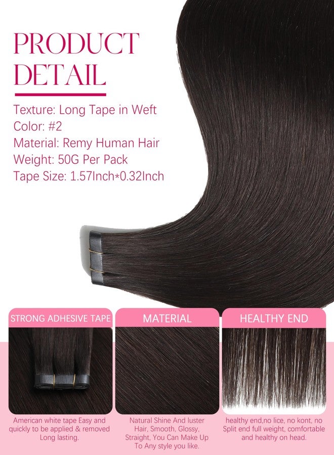 Lacer Long Tape Weft Hair Extensions 20inch Tape in Human Hair Extensions Darkest Brown Real Human Hair Natural Tape in Extensions Straight Hair One Piece 50g Natural Hair for Women 31.5" (80cm) - Image 2